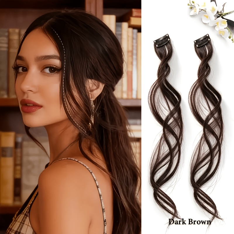 TEMU 2pcs Women's Clip-in Air Bangs, Heat-resistant Synthetic Hairpiece, Elegant Fringe Hairstyle, Artificial Front Bangs Wig, Face-shaping Hair