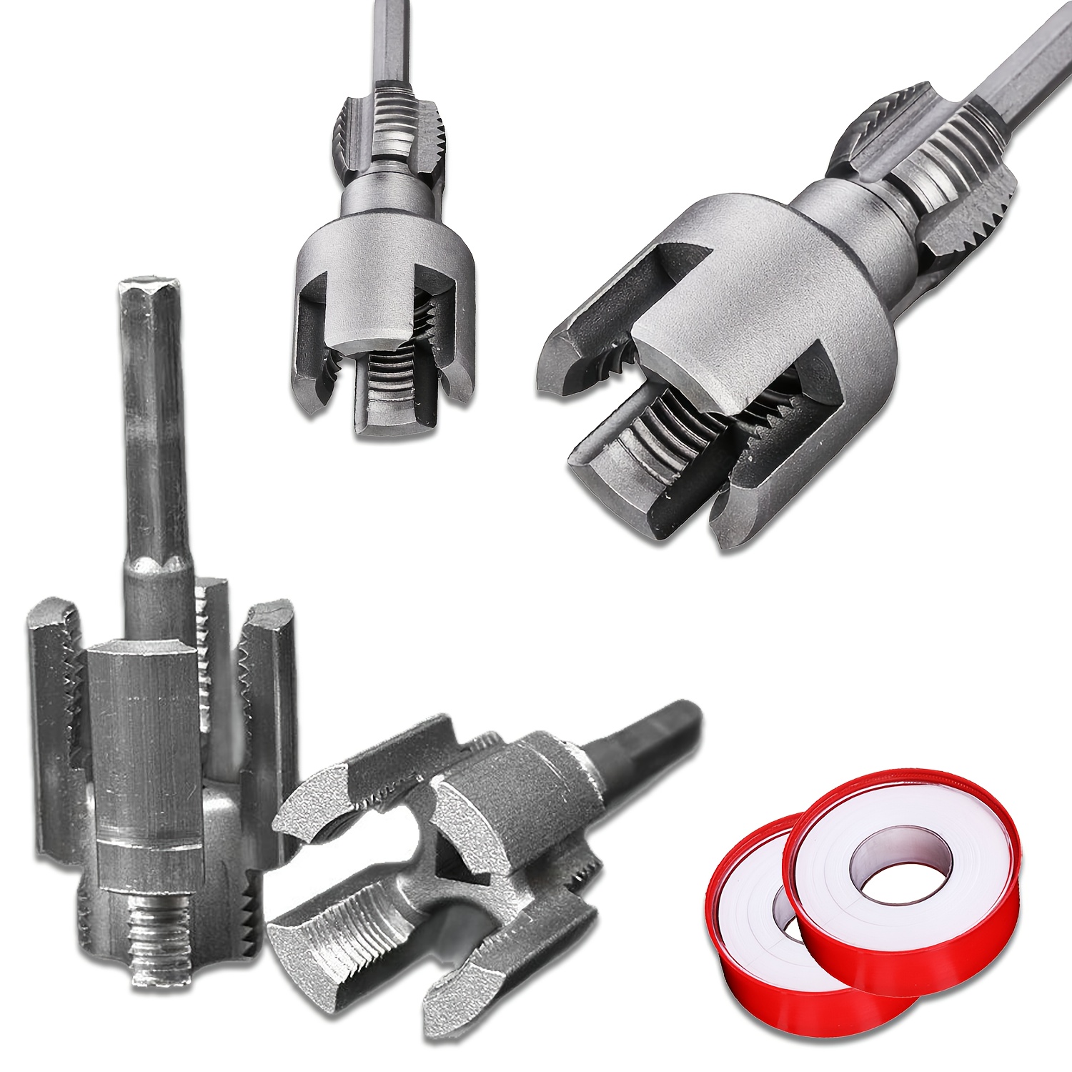 TEMU Pmmj 3pcs Water Pipe Wire Opener Set 4 Minutes 6 Wire Separator, Tape, Integrated Internal And External Thread Cutting Tool, Electric Drill