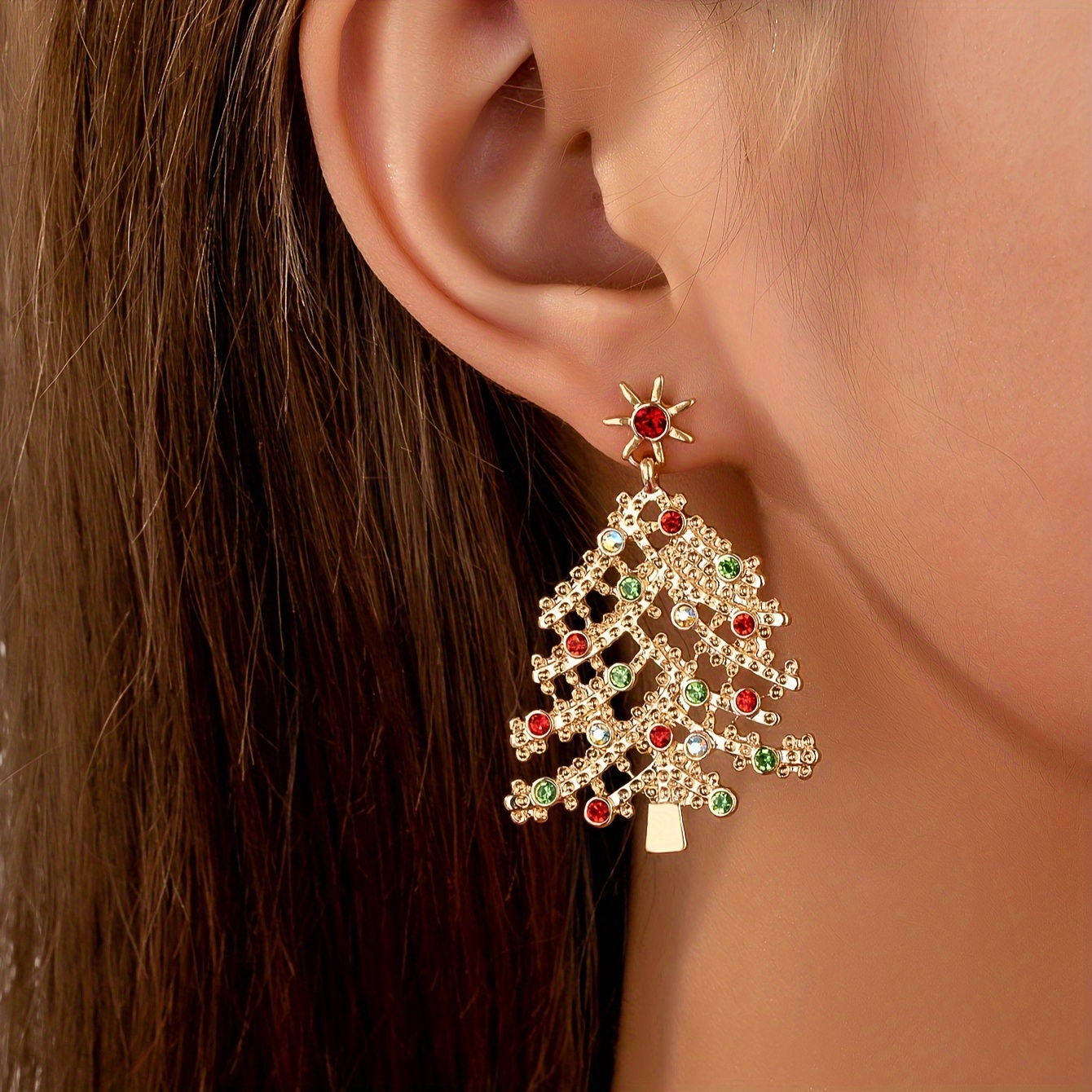 

2pcs/ Christmas Tree For Women, Embellished, Zinc Alloy, Iron , Jewelry, All- Round