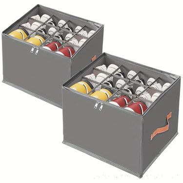 2pcs Foldable Oxford Fabric Shoe Organizer with Lid - Dustproof Storage Box for Shoes, Clothes & Accessories - Versatile Home Organization Solution