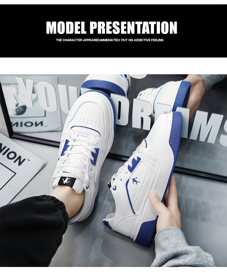 Trendy and Versatile Sports and Leisure Bread Board Shoes for Men | Autumn New Styles for Teenagers, Thick Soled Height Increasing White Shoes, Low Top, Fabric Upper, PVC Sole, Lace Closure, AOPLUS Brand