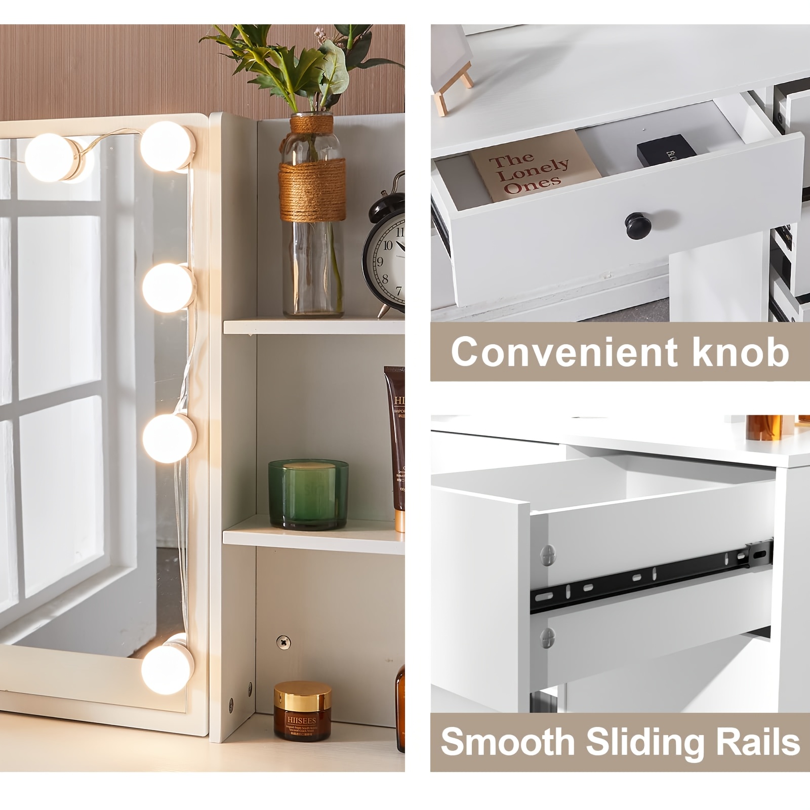 Dressing Table LED Sliding Mirror and Makeup Vanity Table Set