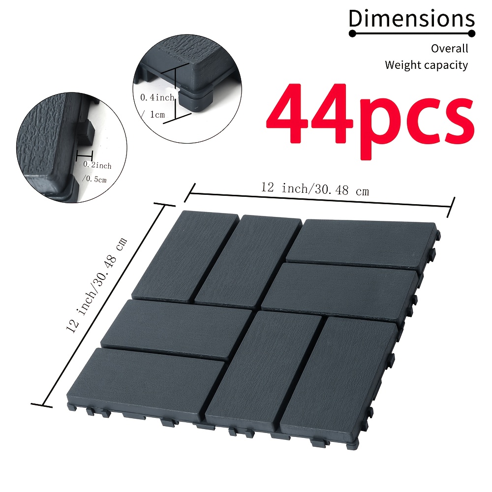 Image of Plastic Interlocking Deck Tiles - Outdoor Patio Flooring, Interlocking Decking Tile, Waterproof Patio Pavers For Pool Balcony Backyard Porch, Grey/brown(27/44 Pack)