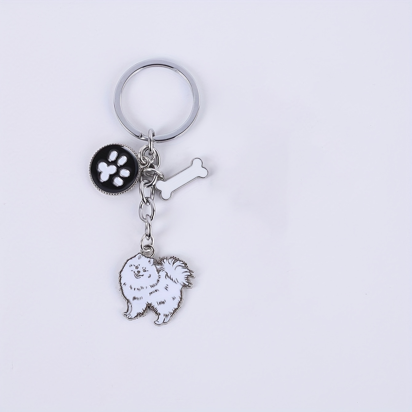 Image of 1pc New Pomeranian Pendant Keychain Metal Box Decoration Bag , Alloy Material, With Round , Unisex Style Suitable For Bags, Backpacks And Car Interior Pendants