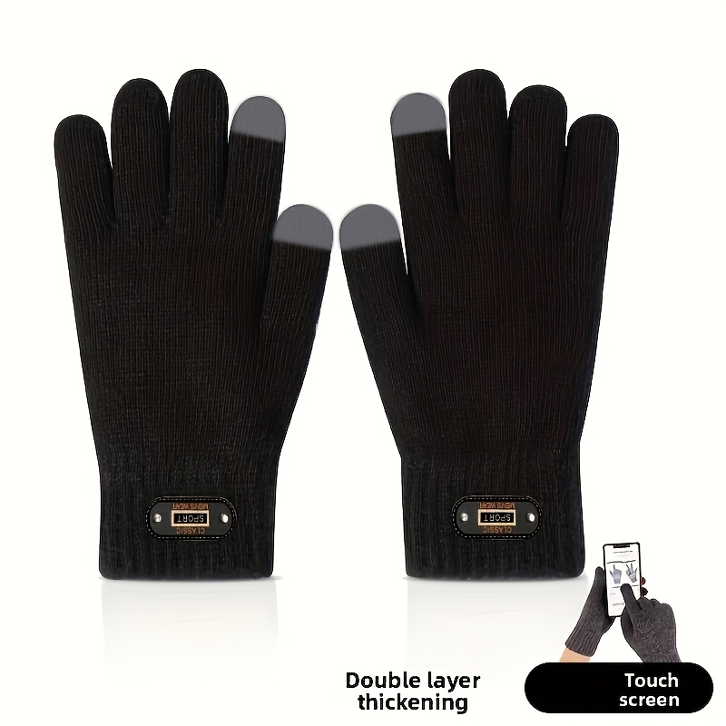TEMU Guantes de pantalla táctil para hombre en invierno, tejidos con capa gruesa y forro polar para mayor