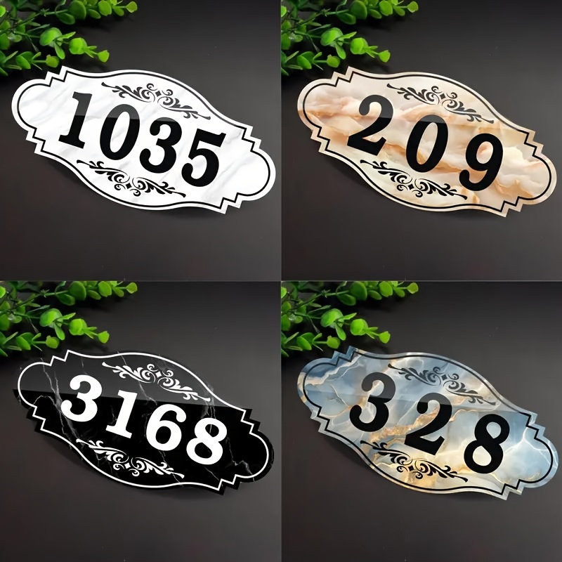 

Elegant Marble Pattern Acrylic House Number Plaque, Decorative Door Number Sign For Home Mount, Plastic, Adhesive Backing, No Electricity Required, Available In 4 Styles & 10 Numbers