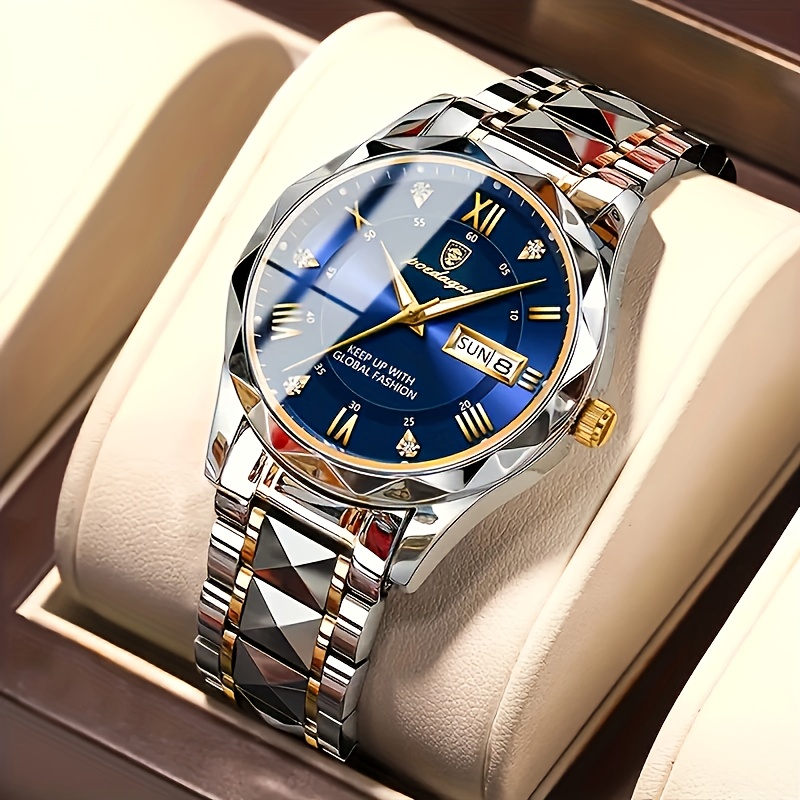 1   mens business and leisure watch stainless steel strap quartz calendar week
