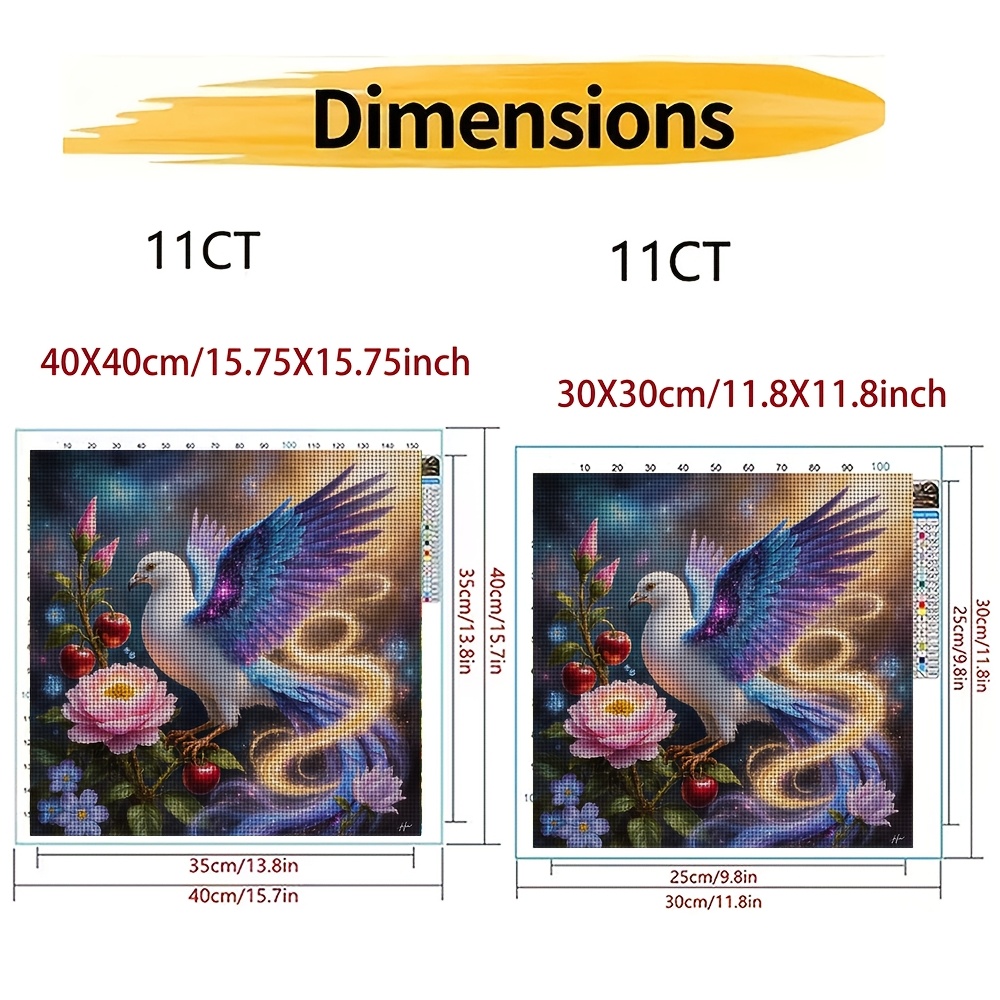 New Frameless Cross-Stitch Printed Kit, "Fantasy Flying Birds with Flowers and Fruits" 2D Pattern
