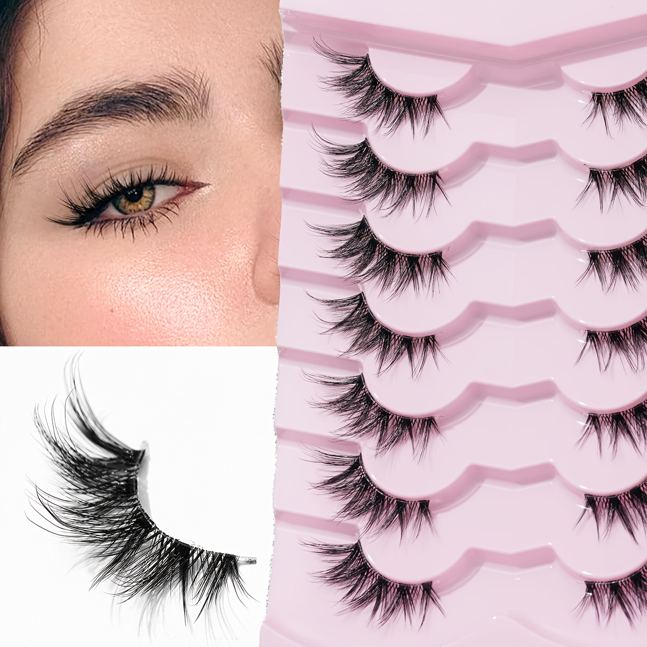 Image of 7 Pairs Of Half-eye False Eyelashes, Mermaid Length, Transparent Tail For Elongated Eye Corners, Lash Extensions Ranging From 4-16mm, Essential For Date/party Travel Makeup, Eyelash Model Qhs-2409