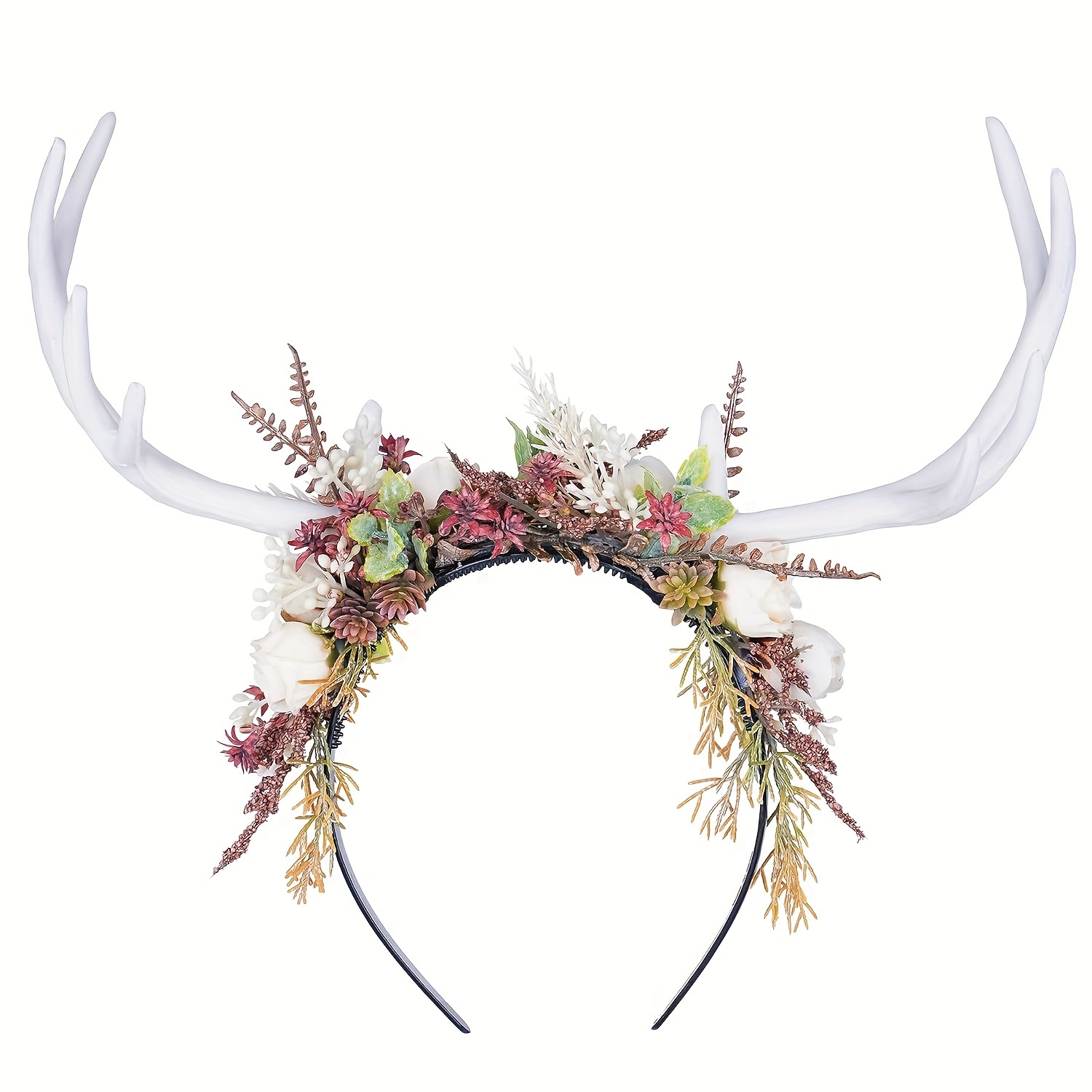 Black Deer Antlers Headband Gothic Reindeer Horns Elf Crown for Women Girls MOSTORY Handmade Gothic Elven Crown with Deer Horns Black  main image 4