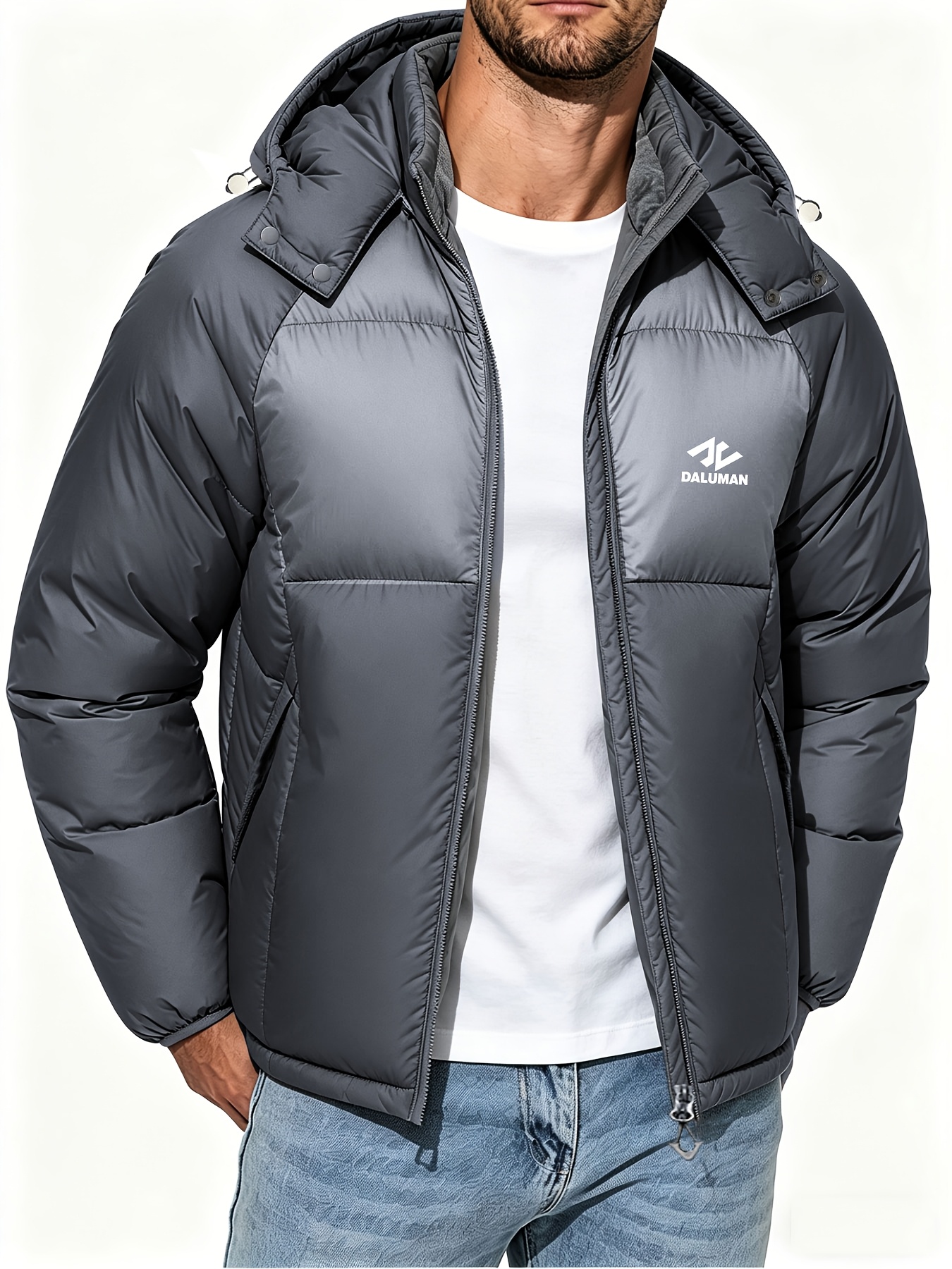 Men's Hooded Padded Jacket with Detachable Hood