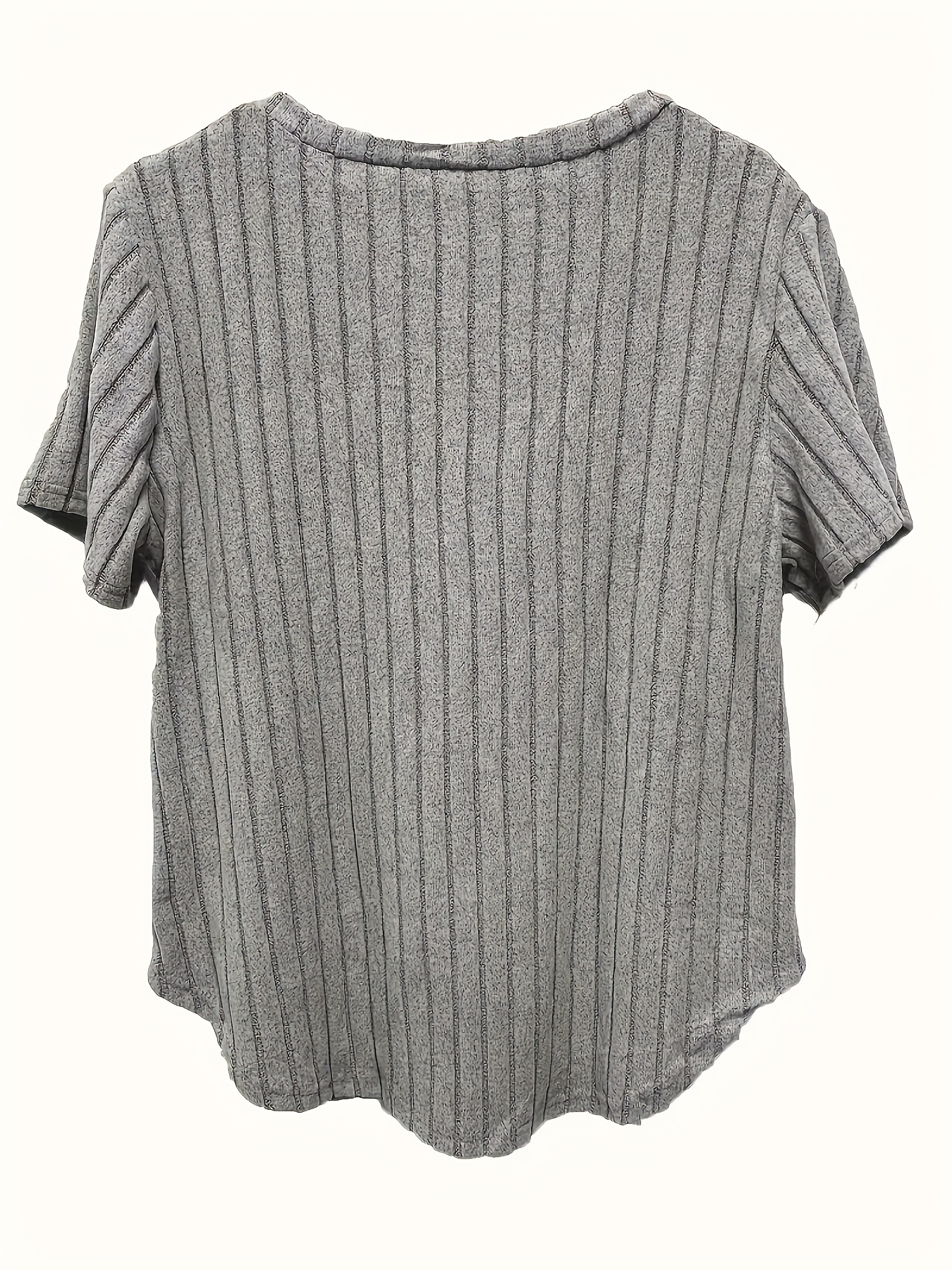 Plus Size V-Neck Casual Elegant Women's Top - Stretchy Fabric, Machine Washable, All-Season Versatile Blouse for Everyday & Formal Wear, Ribbed Texture, Medium Elasticity