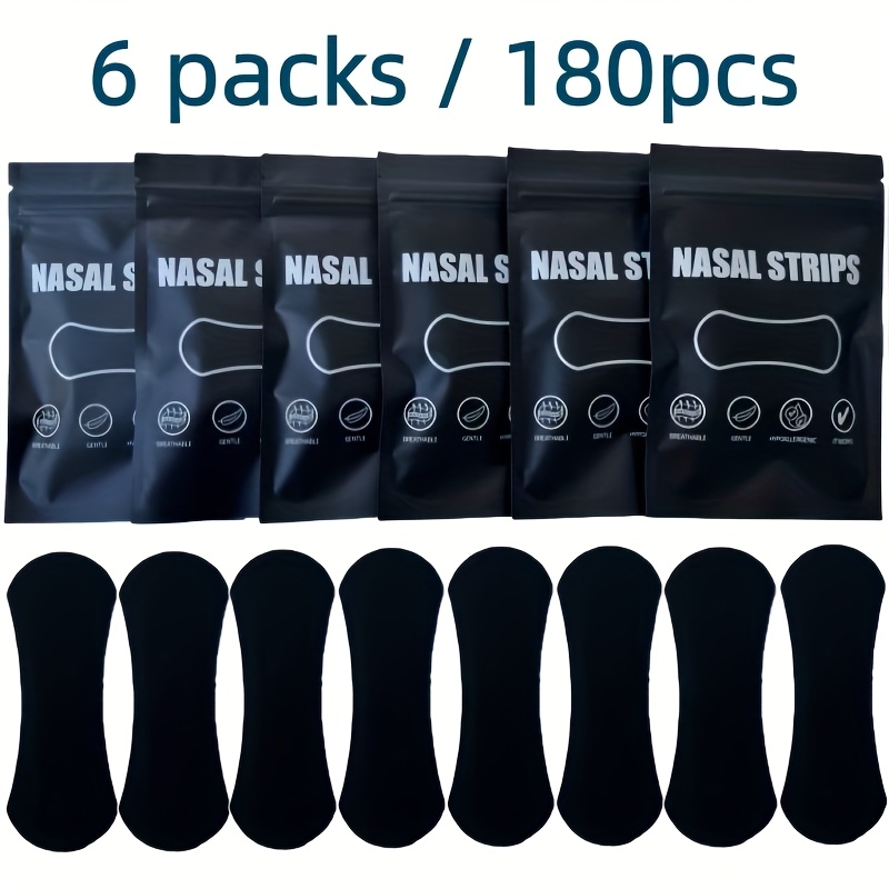 Image of 180pcs/6pcs - Black Breathable Nose Strips - Extra Long-lasting, Drug-free, Suitable For Sports And Rest, Easy To Apply And Remove, 6pcs/individually Wrapped