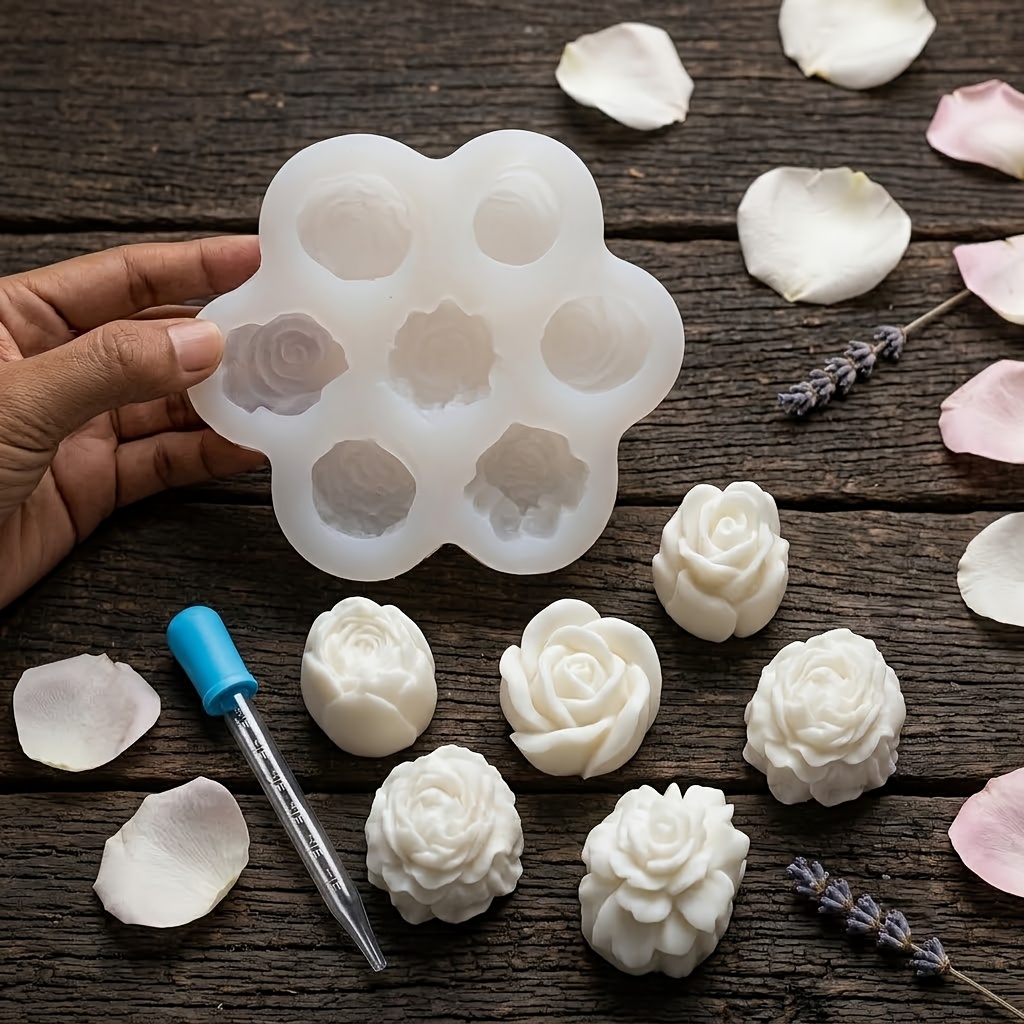 TEMU 2pcs, Include 1pc Elegant Rose Silicone Mold+1pc Dropper - Flower Aromatherapy Candle Mold Peony Mold For And Clay Craft, Home Decoration,