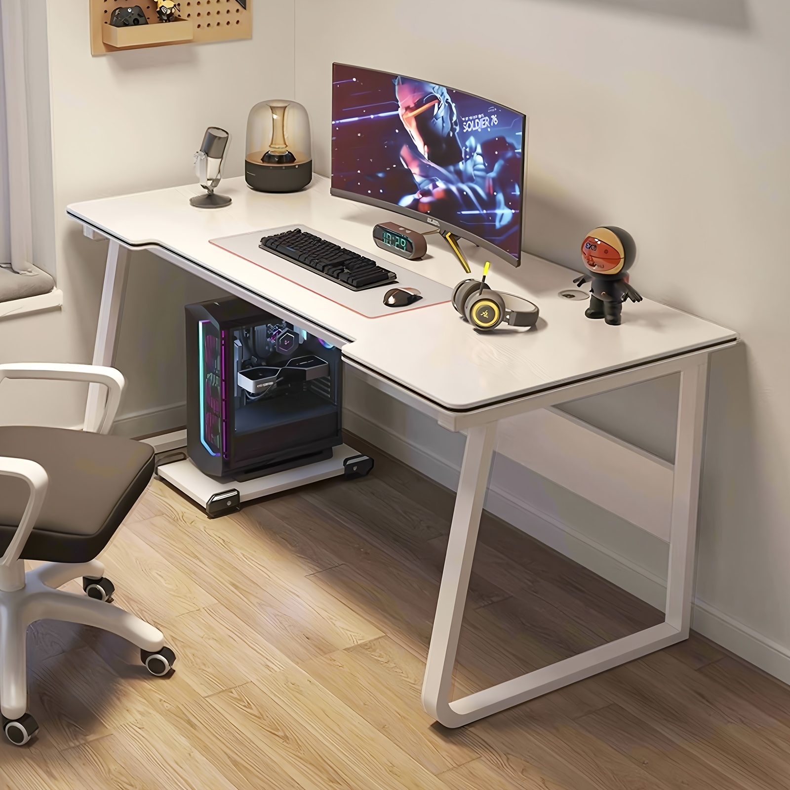 modern metal computer desk compatible for laptop desktop multi functional home office workstation writing gaming table with   surface powder coated frame easy assembly study desk for adults