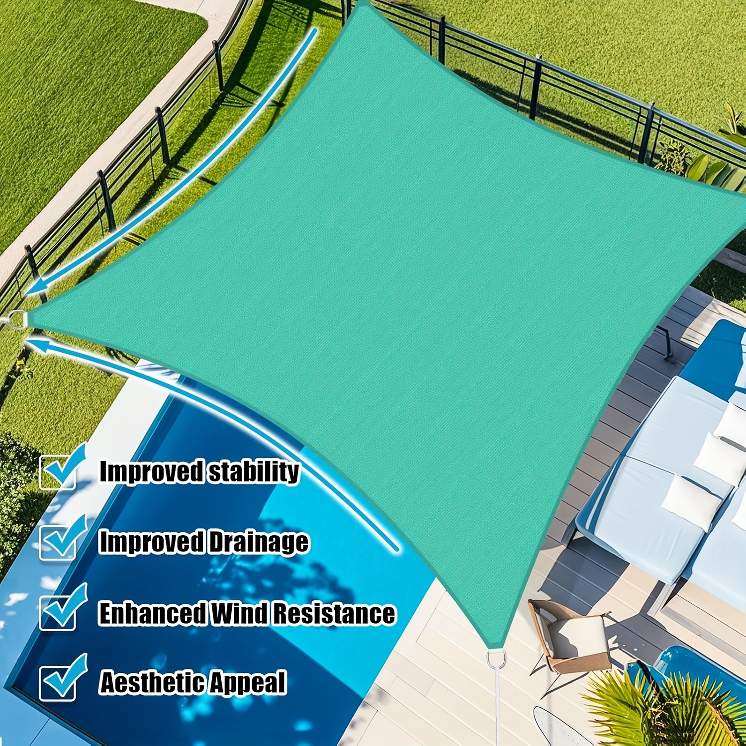 [UV Block Shade Sail] Heavy Duty Rectangle Curved Edge Sun Shade Sail 1pc | 95% UV Block Breathable Canopy with Easy Install - Patio Garden Backyard Outdoor Shade Cloth