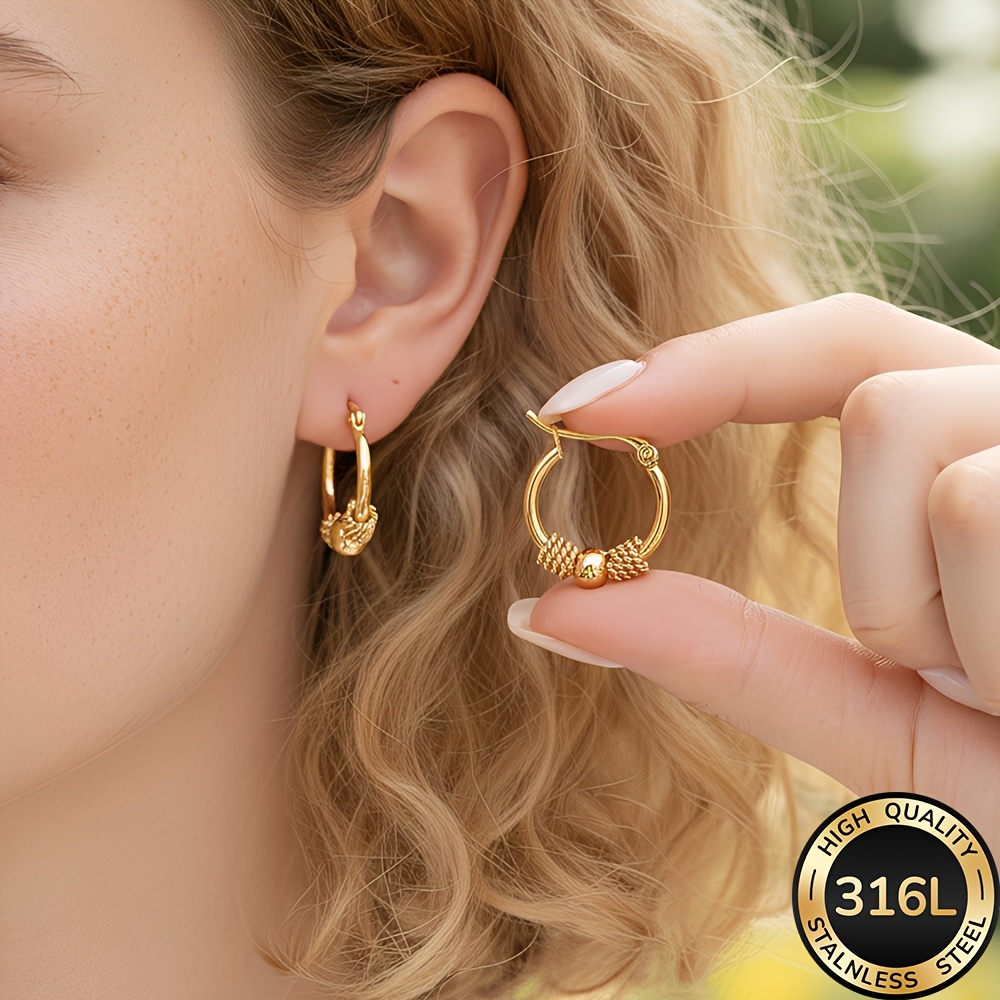 TEMU Hypoallergenic Stainless Steel Vintage Golden Hoop Earrings, Comfortable And Versatile, Simple And Elegant, High-quality Fashionable Women's