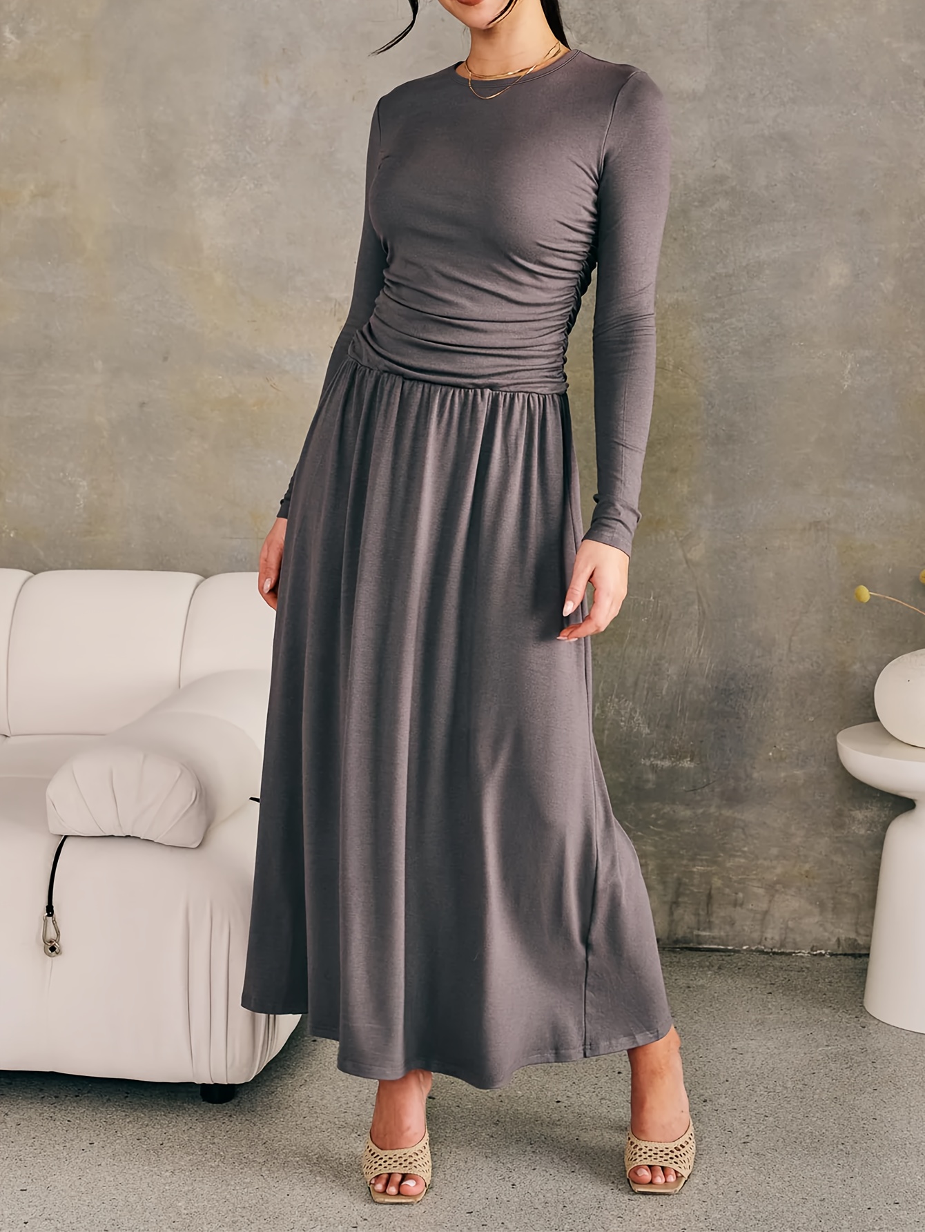 magic mia elegant v-neck maxi dress - long sleeve flared hem with lapel  collar | wear for work, date nights/tropical vacations - women's clothing -  Temu