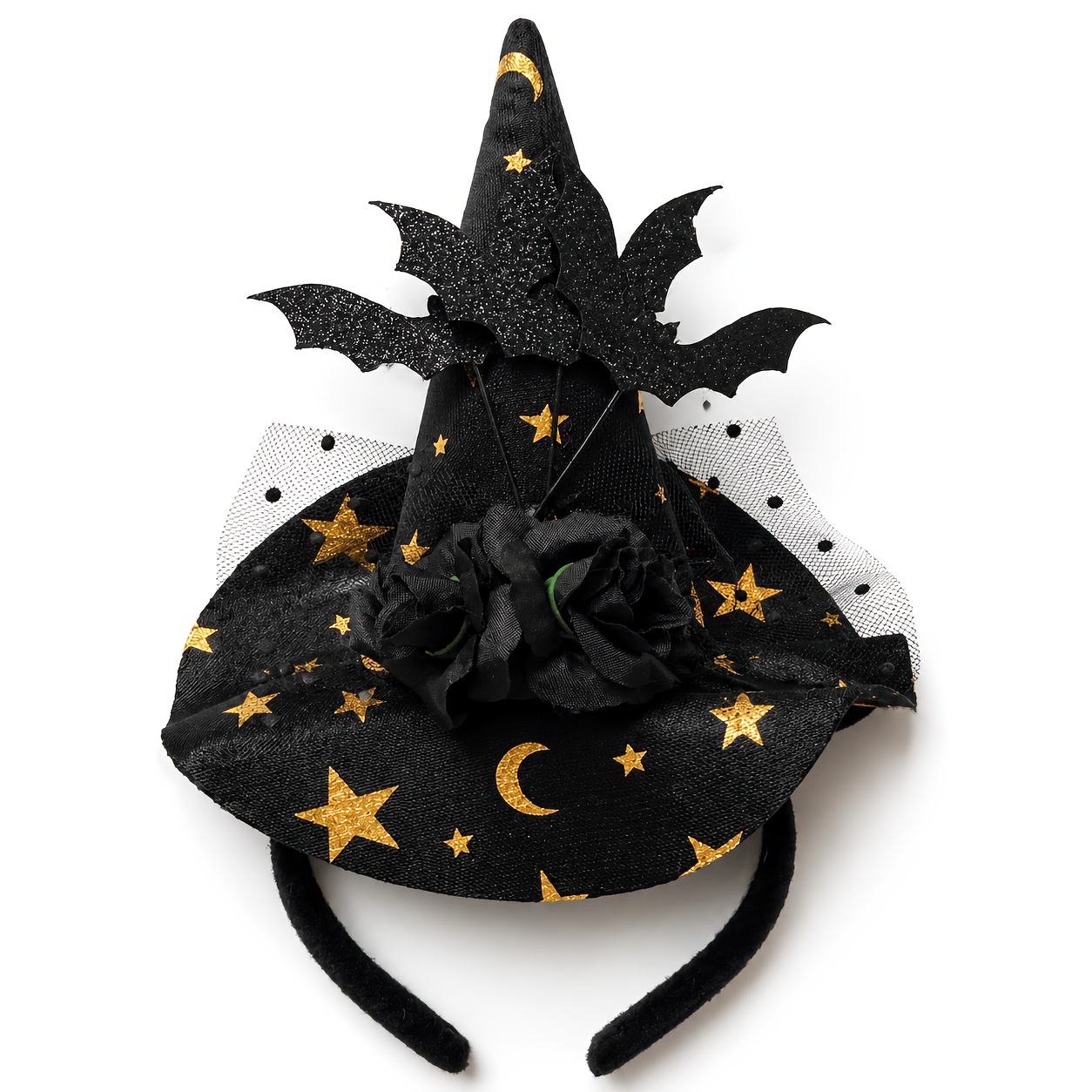 TEMU 1pc Décoration d'Halloween Chapeau de Sorcière Serre-tête Chapeau de Chauve-Souris Fête Ball Costume Chapeau Magique Accessoire Cheveux Pièce de