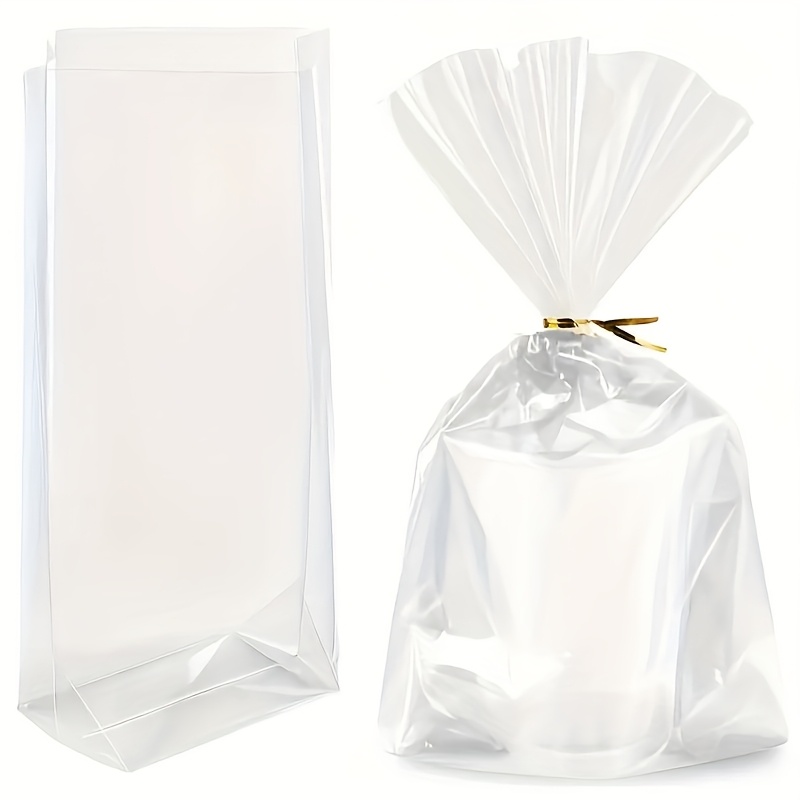 12pcs Flat-bottomed Gusseted Bags, Transparent Cellophane Gift Bags With Twist Ties, Suitable For Party, Halloween, Christmas, Thanksgiving Small Gift Wrapping