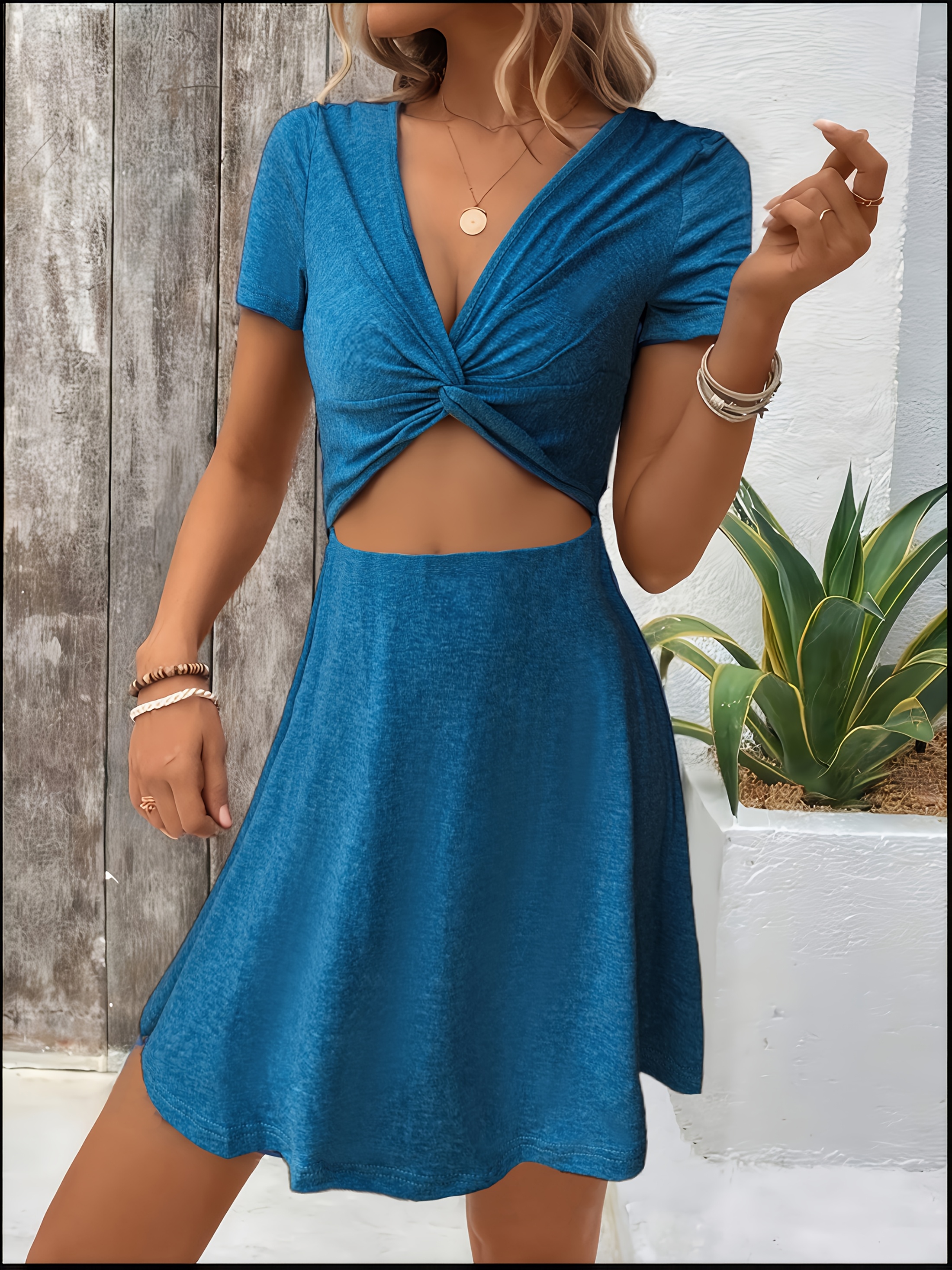 womens summer dress 2025 short sleeve a-line mini dress elegant crew neck  shift dress beach sundress with pockets - women's clothing - Temu
