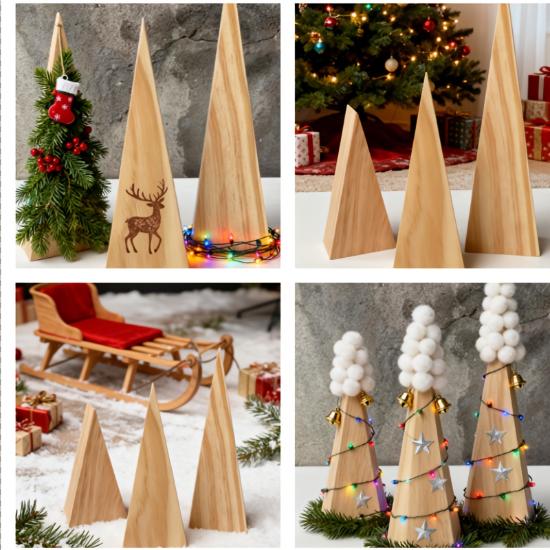TEMU Unpainted Wood Christmas Trees, Small Wooden Christmas Trees, Table Top Christmas Trees, Set Of 3 Christmas Trees, Home Decor For Table