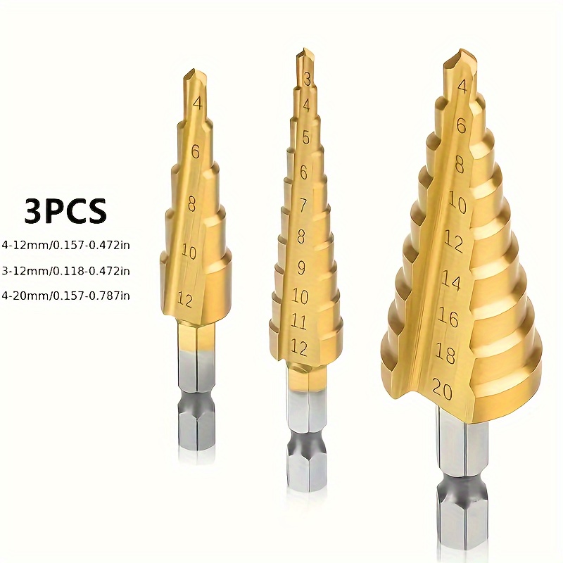 

3pcs Titanium- Hss Set - -size, & For Wood & Metal