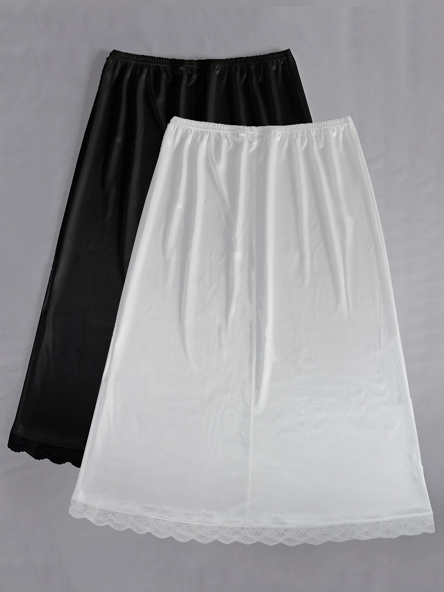 2pcs Comfy Half Slip Skirt With Floral Lace Trim, Elastic Waistband,  Women'S Underwear Shapewear
