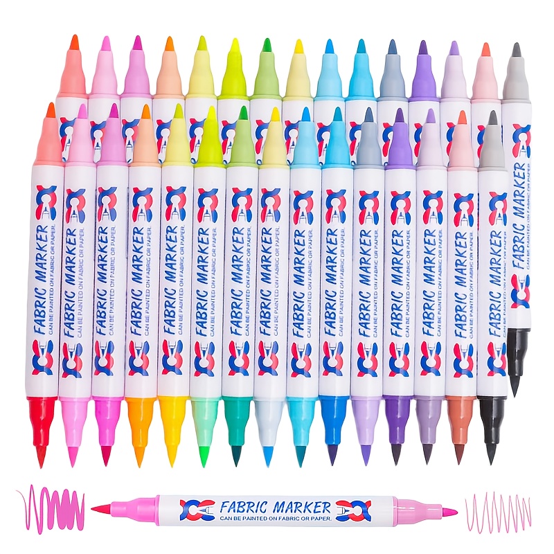 30 colors dual tip fabric markers professional artistic use dual tip is with brush tip fine tip designed specifically for fabric painting suitable for   on t shirts hats shirts jeans canvas shoes canvas bags and other fabric