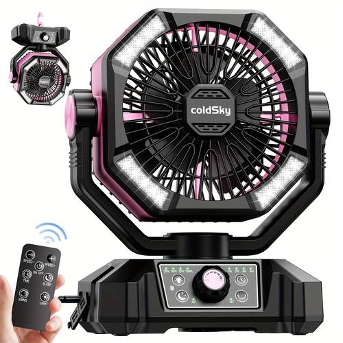 20000mah battery powered camping fan dual motor 8 speed with remote led lanterns portable outdoor fan with hook for outage construction site