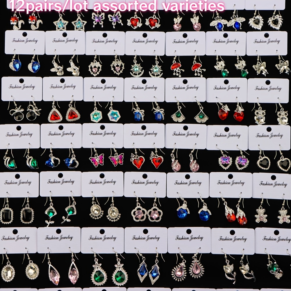 TEMU 6/8/12pairs Of Fashionable, Exquisite And Elegant Rhinestone Women's Hanging Earrings With A Easy, Colorful And Irregular Temperament For