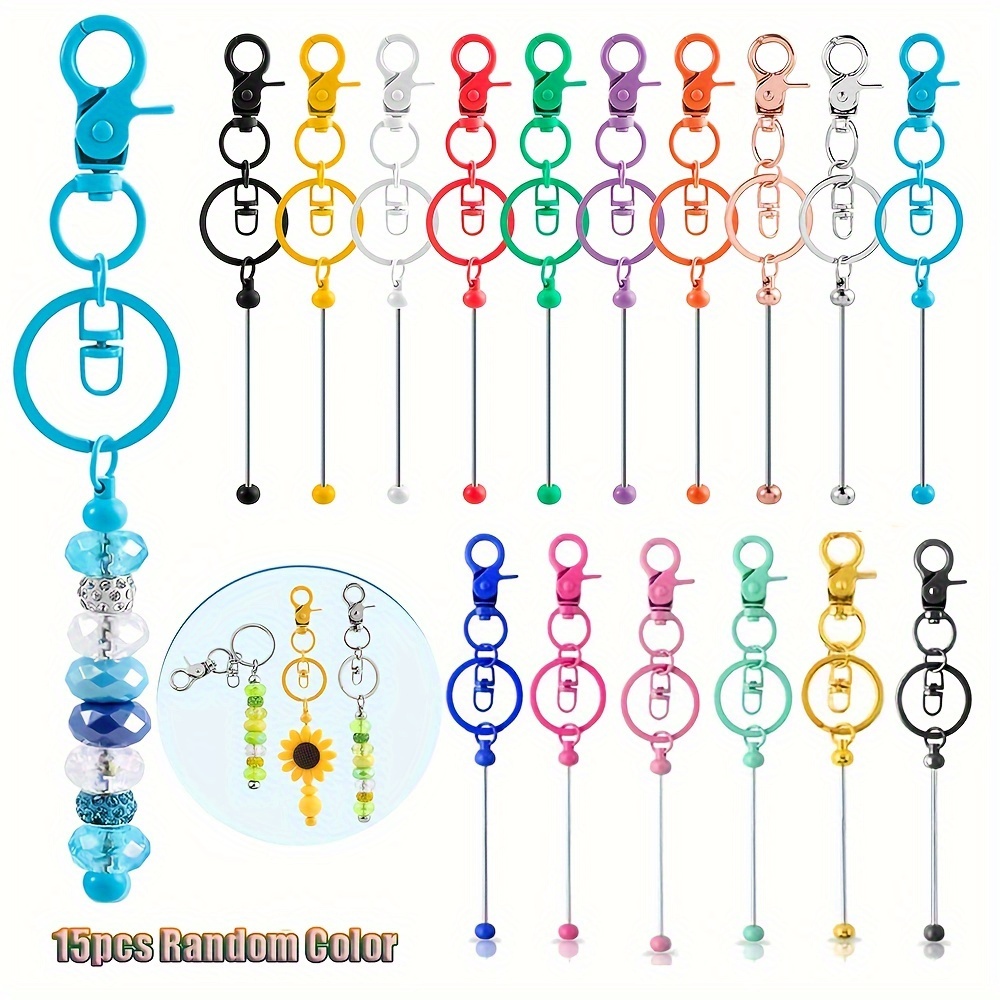 

15pcs Mixed Color Beaded Keychain Blank, Colorful Beadable Keychains, Metal Keychain Bars For Diy Keychain Making
