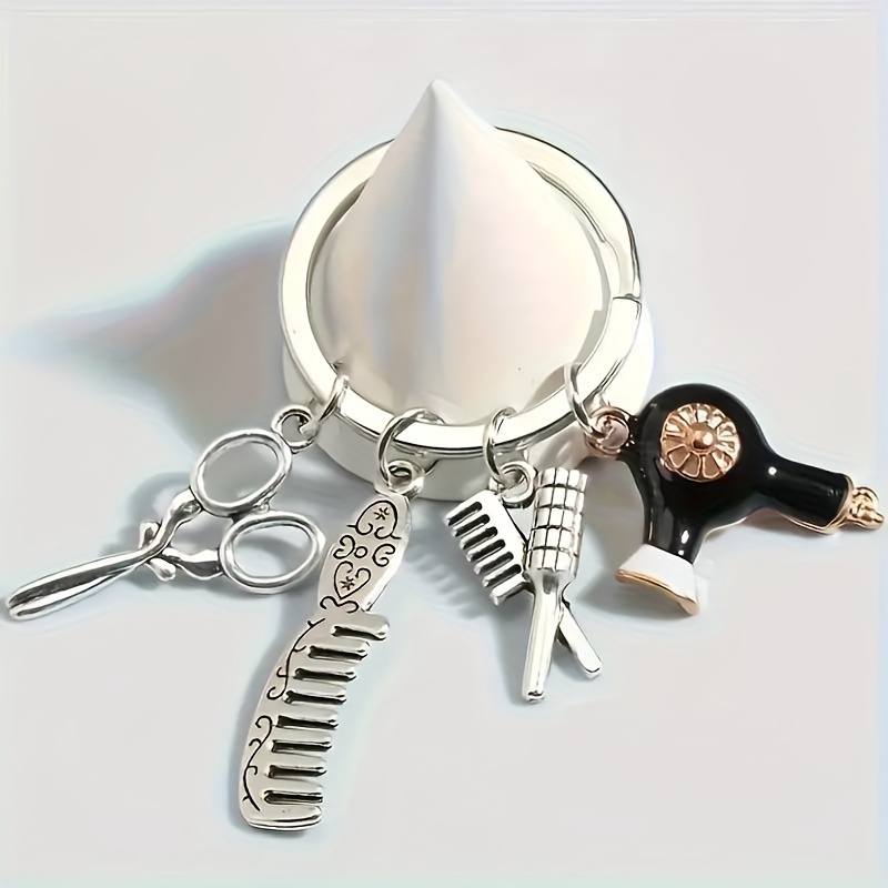 Cute Mini Hair Dryer & Scissors Keychain - Iron Alloy Retro Fashion Keyring With Charm, Backpack Pendant For Women, Christmas Birthday Gift For Mom