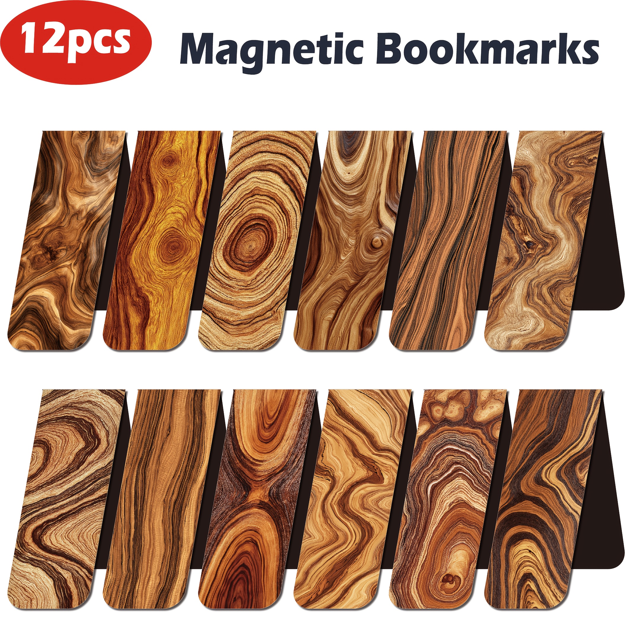 TEMU 12 pezzi/Set di segnalibri magnetici con un bellissimo tema a del legno, caratterizzati da un design pieghevole e stampa ad definizione, e