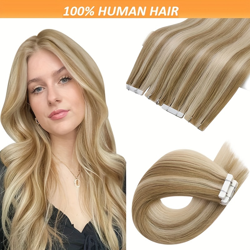 

Remy Human Hair Extensions 20pcs - Full & Thick End, No , Pre-taped, Reusable, Anti-shedding For Women Suitable For All - 20 Pieces/set