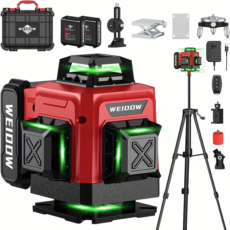 

Luxury Suitcase 16 Line Green Laser Level, 2 Large Capacity 4800mah Batteries, Stable Triangular Bracket, 4x360 Degree Green Cross Line Vertical And Horizontal Level