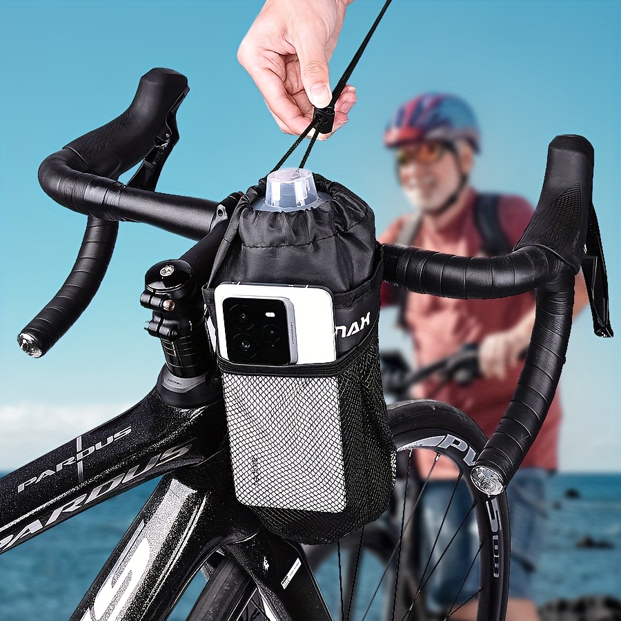 

Insulated Bike Water Bottle Holder Bag With Phone Storage, Adjustable Black Pvc Handlebar Cup Carrier For Road And Mountain Bikes - , Bike Bag