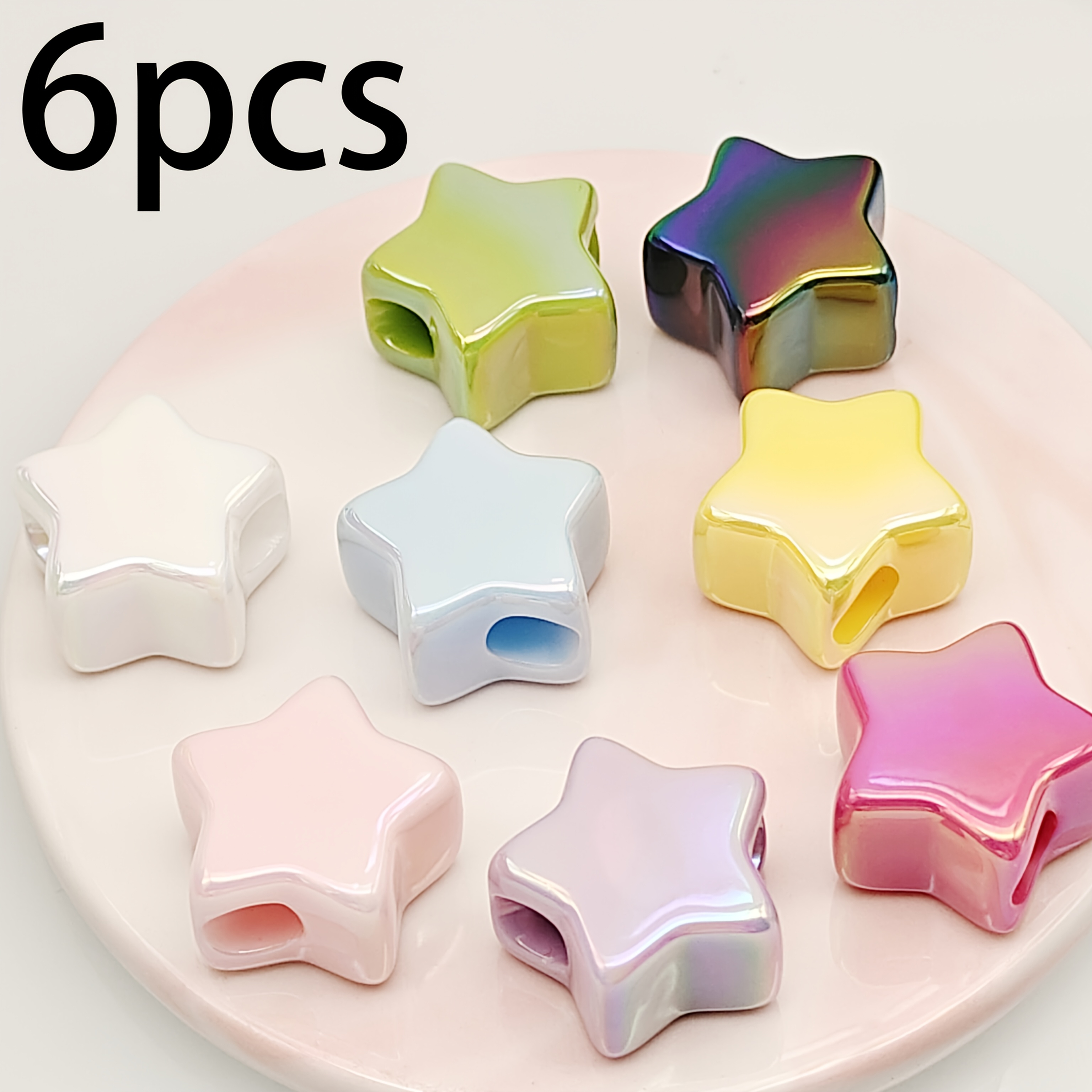 TEMU 21mm Star Large Hole Beads, Random Colors, Jewelry Creation Materials, Used For Keychains, Bracelets, Clothing, Mobile Phone Chains, Key Chains,