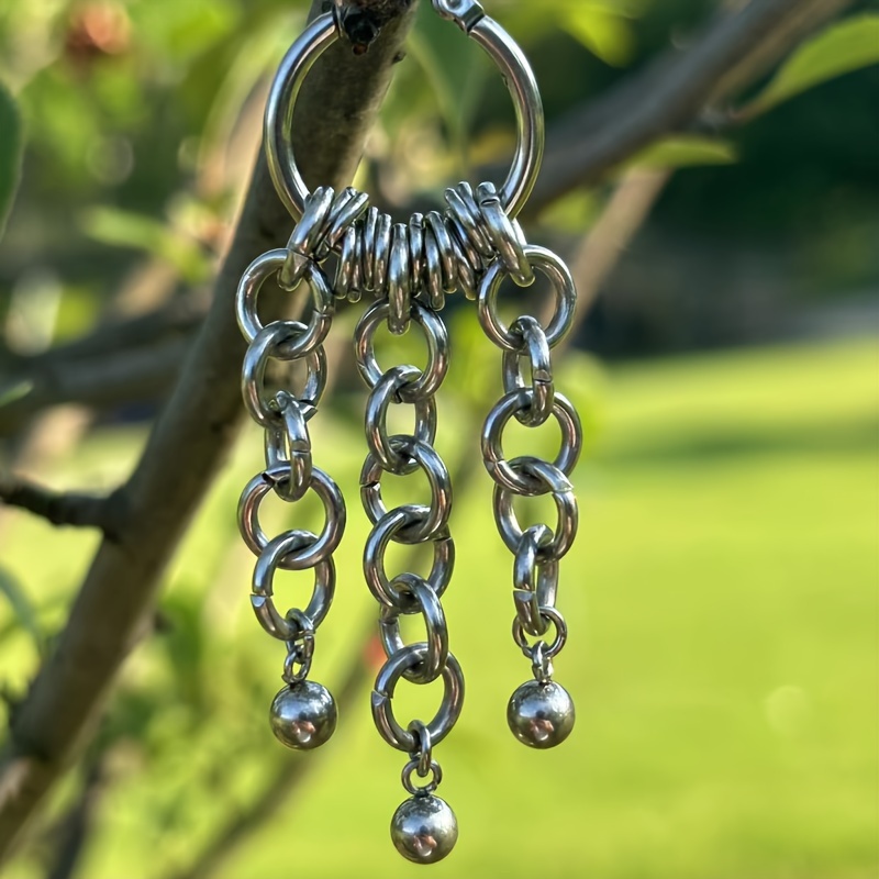 Y2K 304 Stainless Steel Drop Chain Hoop Earrings
