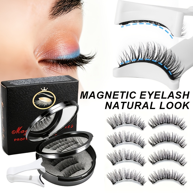 TEMU 8pcs Magnetic False Eyelash Set - Natural Look, Glue-free, Reusable Includes Tweezers - Suitable For Parties, Travel, And Daily Use Perfect Gift