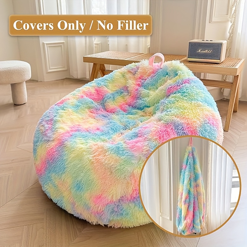 Image of Fluffy Stuffed Animal Storage Bean Bag Chair Cover (no Filler) Sleeve, Faux Fur Washable Ultra Soft Bean Bag Cover For Plush Toys Or Textile, Plush Shaggy Large Bean Bag For Adults