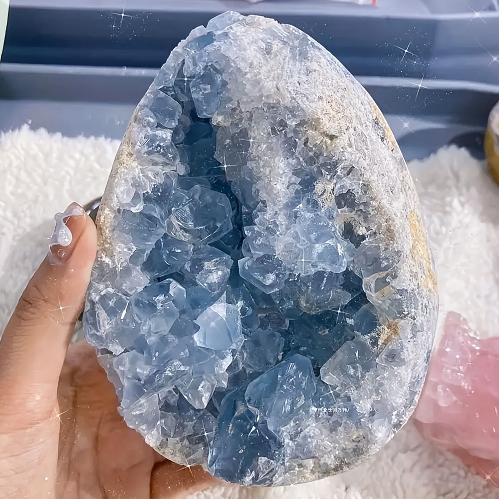 Image of 1pc Large Rare Bohemian Crystal Cluster Rough Stone - Sky Blue Mineral Specimen Suitable For Aquarium Decoration, Making, Decor & Holiday Gifts, Crystal Cluster For Collection ( Mineral)