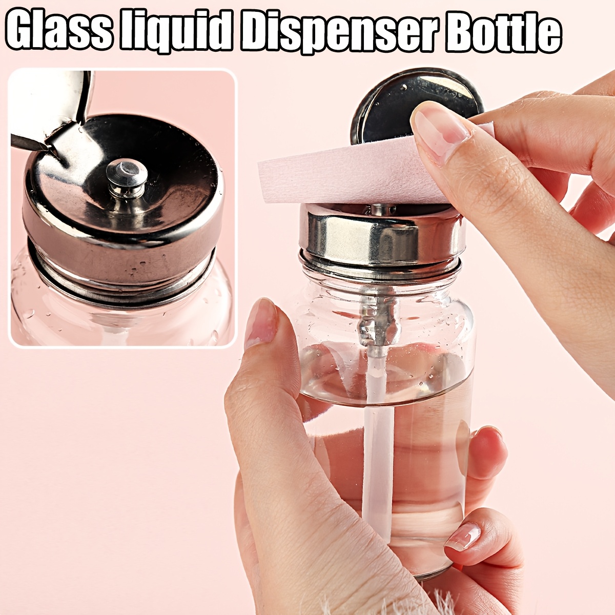 

Clear Pump Dispenser Bottle, Cylindrical Glass Nail Polish Remover Bottle, Refillable Press Pump Dispenser, Unscented, With Tools & Accessories For Nail Polish Remover, Makeup Remover, For Yk