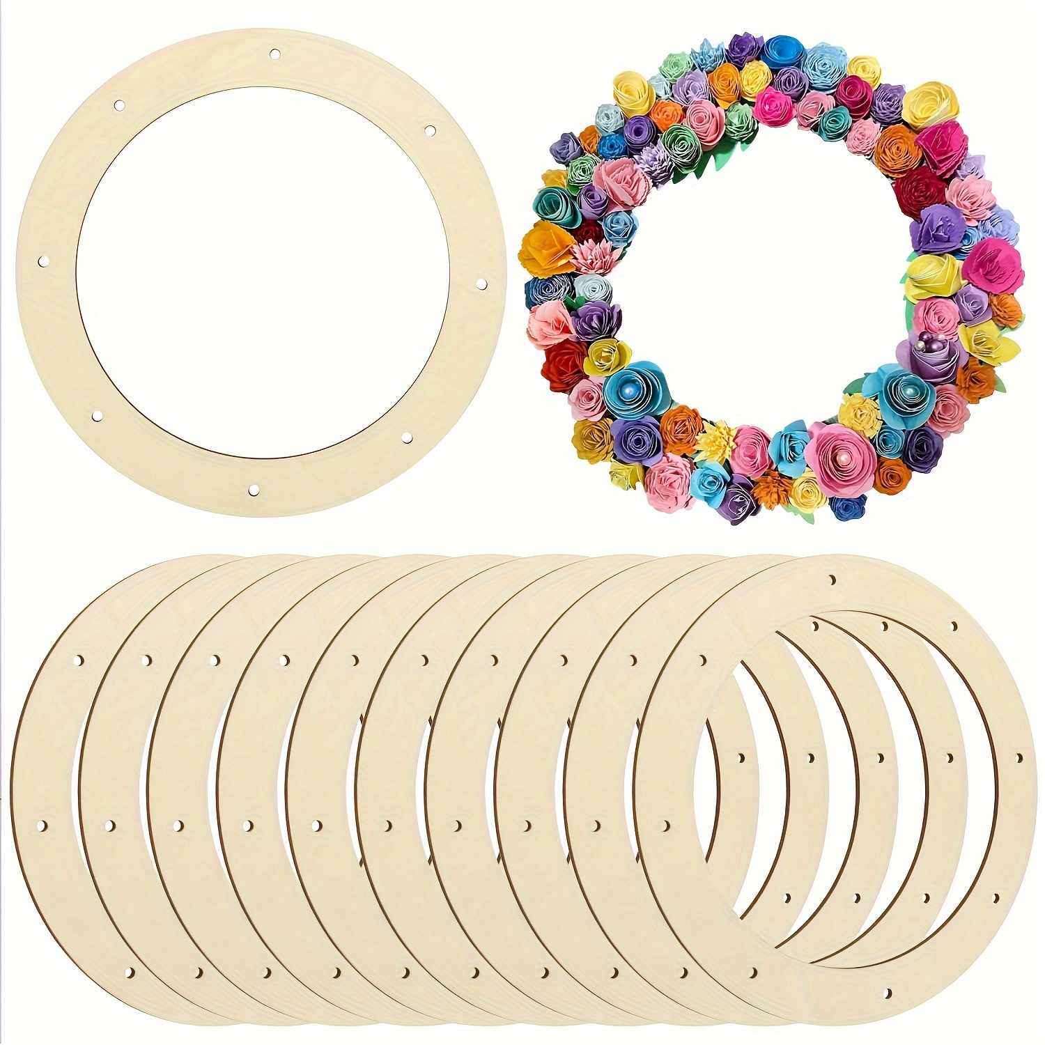 

12-pack Unfinished Wood Wreath Rings With Pre-drilled Holes For Crafts, Diy, Easter And Home Decor - Multifunctional Wooden Floral Hoop Set