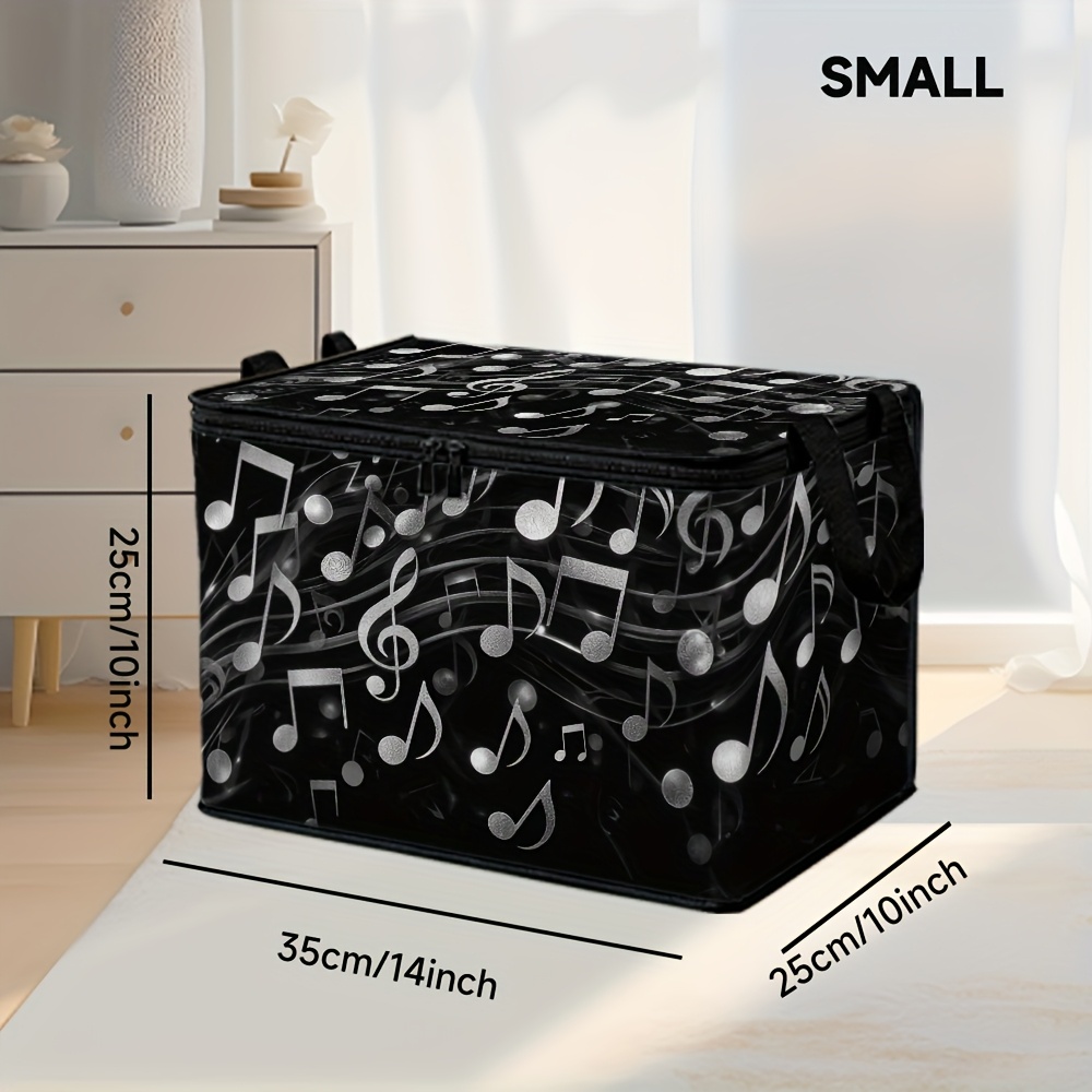 TEMU 1pc Elegant Musical Note Basket With Musical Theme - Rectangular Storage Organizer With Hinged Lid, Durable File Box For Office,, Music Room -