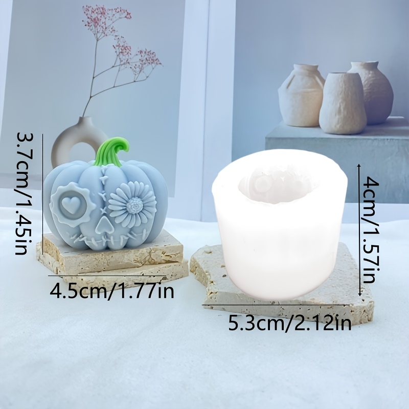 TEMU Candle Silicone Mold, 1pc, Pumpkin Heart Flower Candle Ornament Silicone Mold, Diy Devil Pumpkin Aromatherapy Candle Number Clay Plaster Mold,