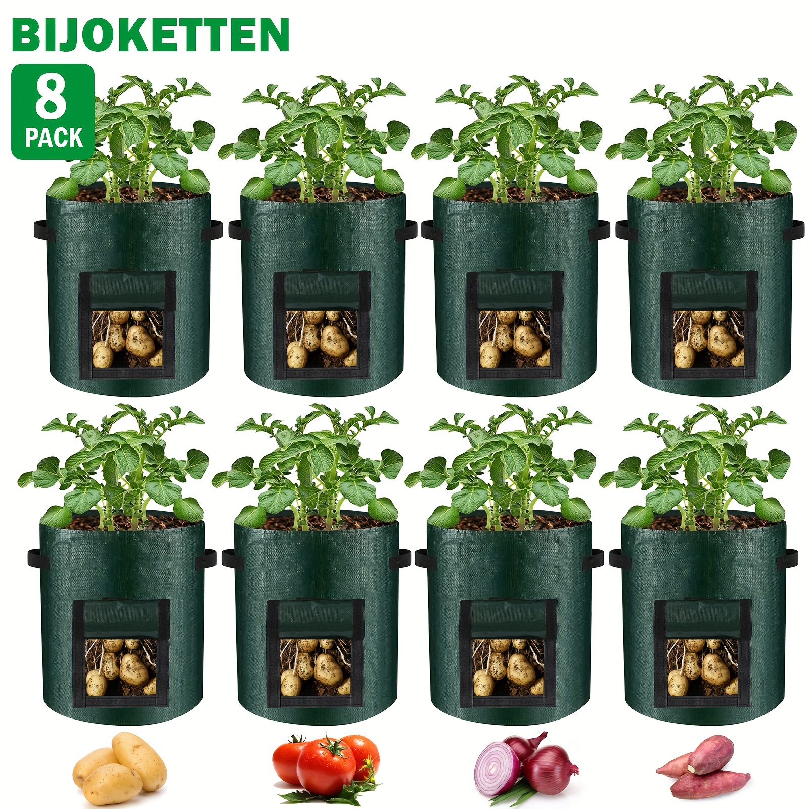 

Bijoketten 8pcs 10 Gallon Grow Bags With Flap & Handles - Pe Fabric Pots For Vegetables, Flowers, | Indoor/outdoor Use | Lightweight & , Bijoketten