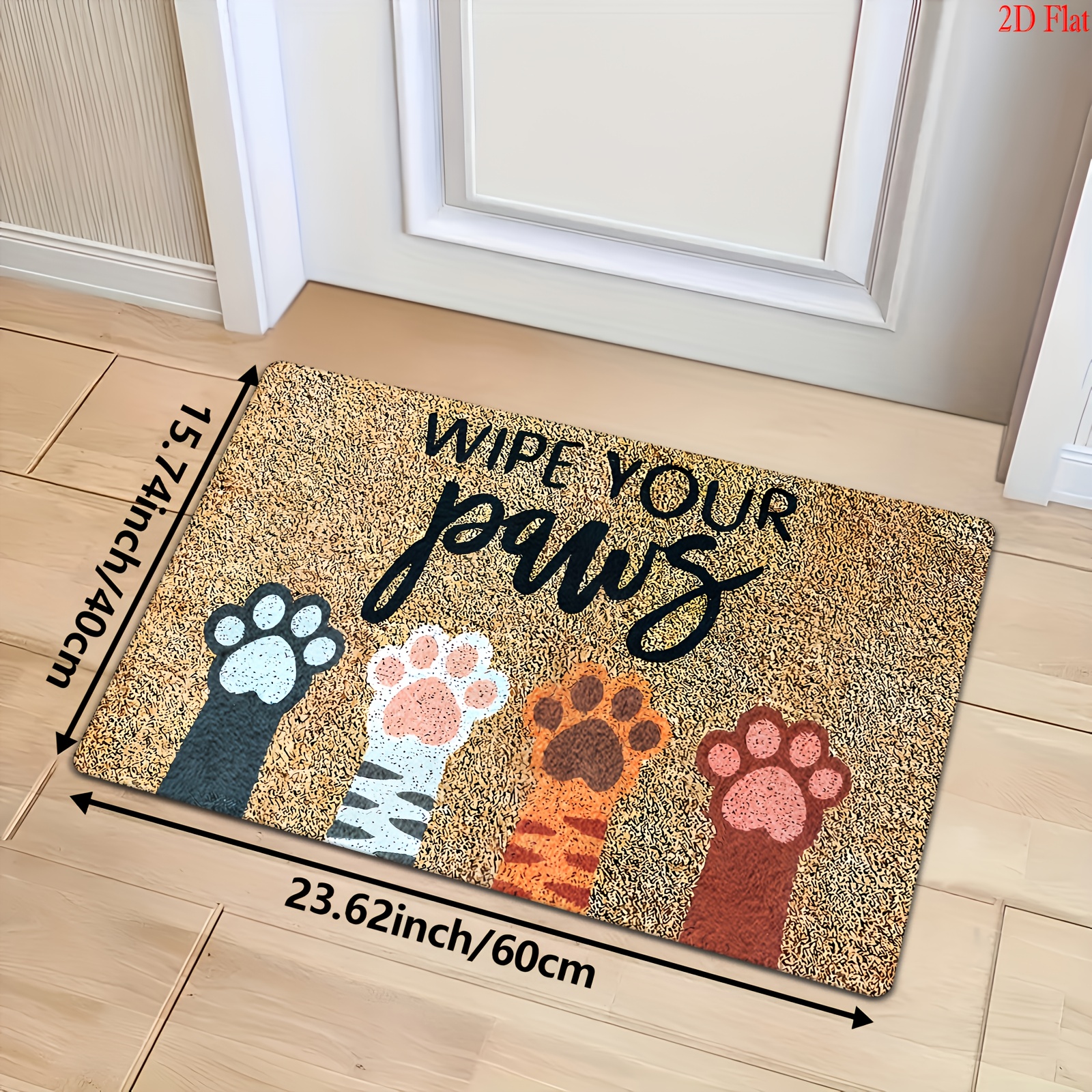 TEMU 1pc Cute Cat Paw Print Doormat - "wipe Your Paws" Design, Easy-to-clean Polyester Mat, Suitable For Indoor/outdoor Entrance Decoration,