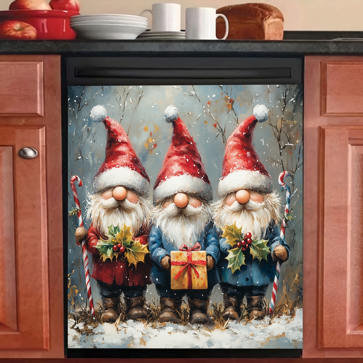 

Christmas-themed Magnetic Dishwasher Door Cover - Easy Clean, Needed - Kitchen Decor & , 23.03x25.