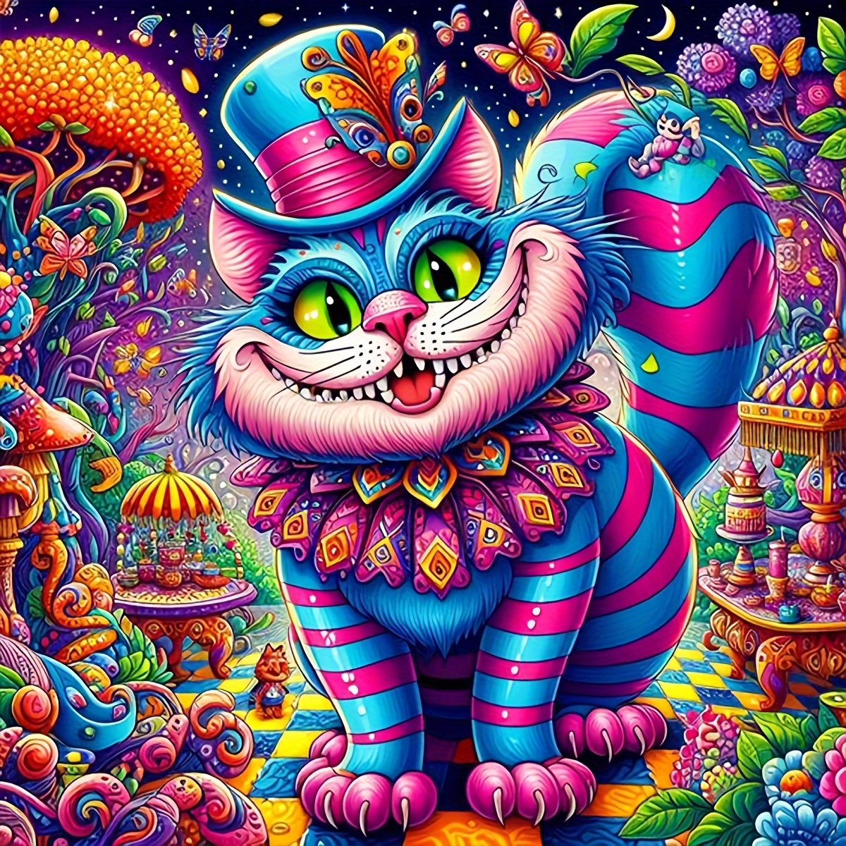 

5d Diy Kit Acrylic, Cheshire Cat Clown Cat Theme, Round Diamond Art Tools For Adult Beginners, Home Decor Gift